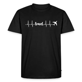 Travel Reisen Herzschlag EKG Flugzeug (heartbeat) - Männer Premium Bio T-Shirt - Schwarz - Vorne - Nico (187cm)