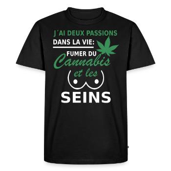 deux passions fumer du cannabis et les seins - T-shirt Premium bio Homme - noir - Devant - Nico (187cm)