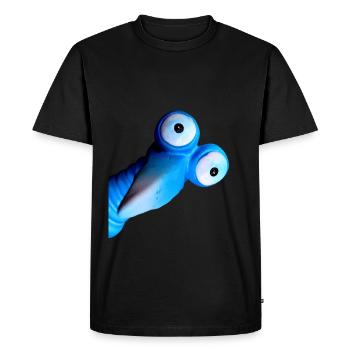 Funny blue bird with big eyes - Men's Premium Organic T-Shirt - black - Front - Nico (187cm)