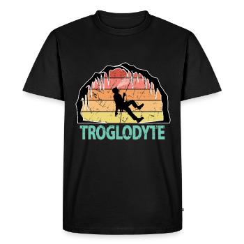 Troglodyte Funny Caving - Potholing Speleology - Men's Premium Organic T-Shirt - black - Front - Nico (187cm)