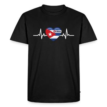 I Love Cuba Flag with Heartbeat - Men's Premium Organic T-Shirt - black - Front - Nico (187cm)
