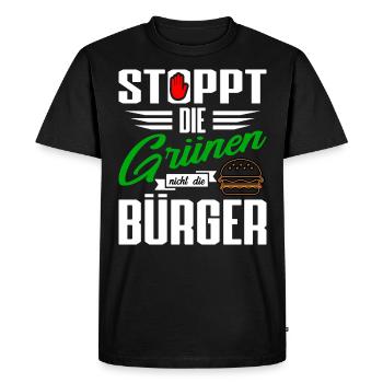 Stoppt die Grünen, nicht die Burger! Wahl - Männer Premium Bio T-Shirt - Schwarz - Vorne - Nico (187cm)