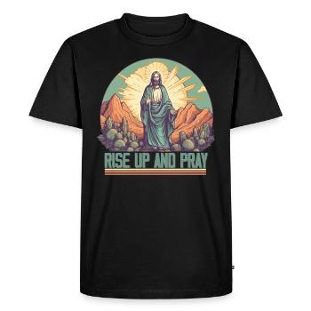 Retro Christian design - rise up and pray - Men's Premium Organic T-Shirt - black - Front - Nico (187cm)