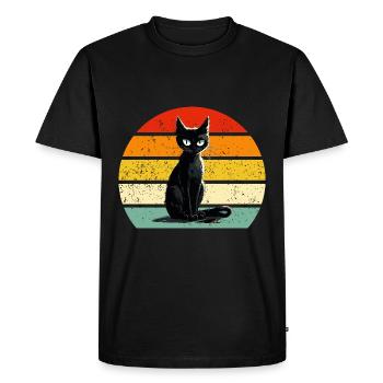 Cat Retro Sunset Cat Mom Cat Dad - Men's Premium Organic T-Shirt - black - Front - Nico (187cm)