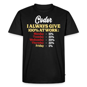 100% Working Funny Quote Developer - Men's Premium Organic T-Shirt - black - Front - Nico (187cm)