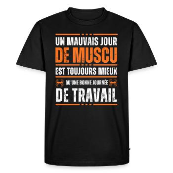 Un mauvais jour de muscu Idée cadeau - T-shirt Premium bio Homme - noir - Devant - Nico (187cm)