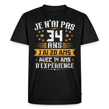 Je n'ai pas 34 ans, Cadeau d'anniversaire 34 ans - T-shirt Premium bio Homme - noir - Devant - Nico (187cm)