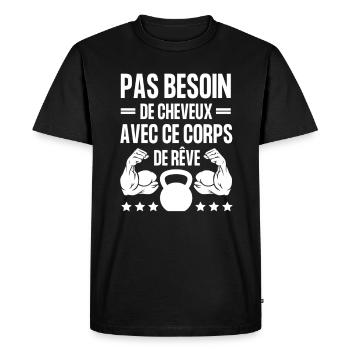 Pas besoin de cheveux avec ce corps de rêve Humour - T-shirt Premium bio Homme - noir - Devant - Nico (187cm)