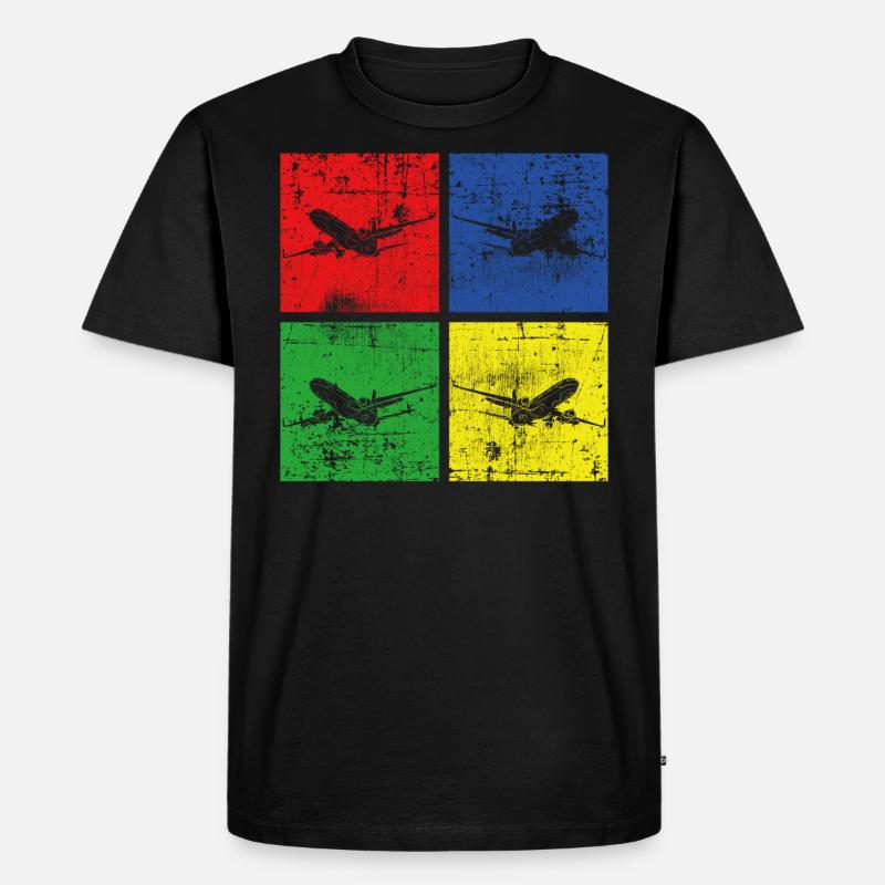 Flugzeug retro - Männer Premium Bio T-Shirt - Schwarz