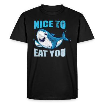 Requin - Ravi de vous manger - T-shirt Premium bio Homme - noir - Devant - Nico (187cm)