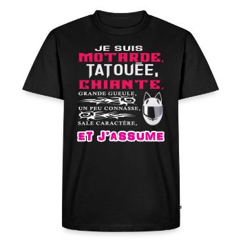 Motarde, Tatouée, Chiante, Grande Gueule, un peu c - T-shirt Premium bio Homme - noir - Devant - Nico (187cm)