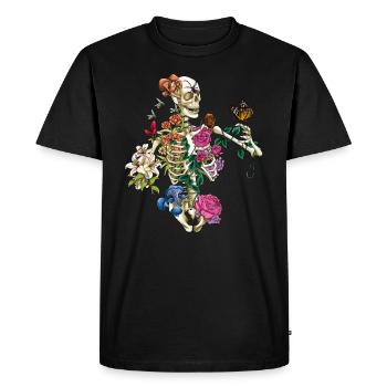 Skeleton With Flowers Spring Nature Garden Florist - Men's Premium Organic T-Shirt - black - Front - Nico (187cm)