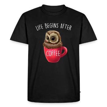 Life Begins After Coffee Funny Owl Saying Owl - Men's Premium Organic T-Shirt - black - Front - Nico (187cm)