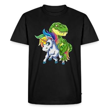 T-Rex Chevauche Licorne Drôle de dinosaure Dino - T-shirt Premium bio Homme - noir - Devant - Nico (187cm)