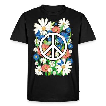 03 Flower Power Peace Papillons - T-shirt Premium bio Homme - noir - Devant - Nico (187cm)
