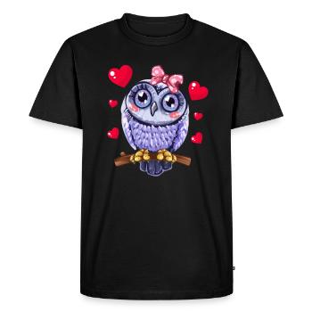 Doux Hibou Avec Coeur Fille Dames Hiboux - T-shirt Premium bio Homme - noir - Devant - Nico (187cm)