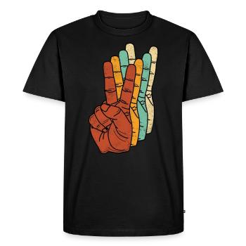 Paix Amour Liberté Paix Main Doigts Signe - T-shirt Premium bio Homme - noir - Devant - Nico (187cm)