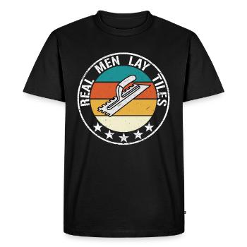 Real men lay tiles Tiler Tshirt - Men's Premium Organic T-Shirt - black - Front - Nico (187cm)