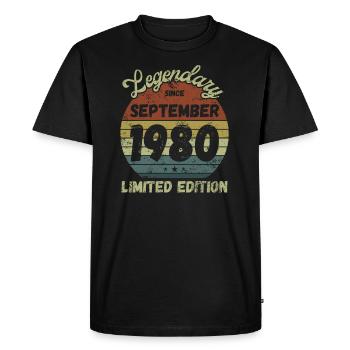 Légendaire depuis septembre 1980 - Anniversaire - T-shirt Premium bio Homme - noir - Devant - Nico (187cm)