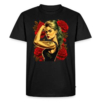 Strong Woman Mother Roses Mother's Day Gift - Men's Premium Organic T-Shirt - black - Front - Nico (187cm)