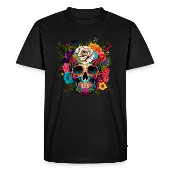 Fleurs de crâne colorées - T-shirt Premium bio Homme - noir - Devant - Nico (187cm)