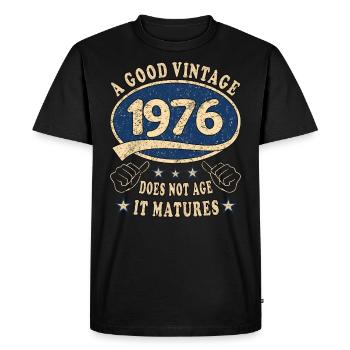 47ème Anniversaire 1976 '47 Bon millésime - T-shirt Premium bio Homme - noir - Devant - Nico (187cm)