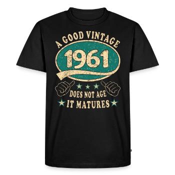 62ème Anniversaire 1961 '62 Bon Millésime - T-shirt Premium bio Homme - noir - Devant - Nico (187cm)