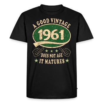 62ème Anniversaire 1961 '62 Bon Millésime - T-shirt Premium bio Homme - noir - Devant - Nico (187cm)