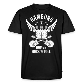 Hambourg – Foyer du Rock 'n' Roll (Rocker / Blanc) - T-shirt Premium bio Homme - noir - Devant - Nico (187cm)