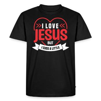 I Love Jesus But I Cuss A Little - Men's Premium Organic T-Shirt - black - Front - Nico (187cm)