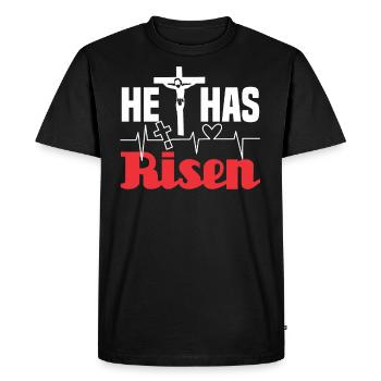 He Has Risen - Men's Premium Organic T-Shirt - black - Front - Nico (187cm)