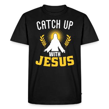 Catch Up With Jesus - Men's Premium Organic T-Shirt - black - Front - Nico (187cm)