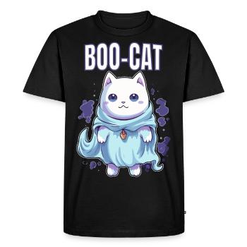Halloween Cat Shirt BOO-CAT Ghost Costume Shirt - Men's Premium Organic T-Shirt - black - Front - Nico (187cm)