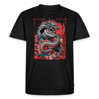 Chinesischer Drache mit asiatischen Schriftzeichen - Männer Premium Bio T-Shirt - Schwarz - Vorne - Nico (187cm)