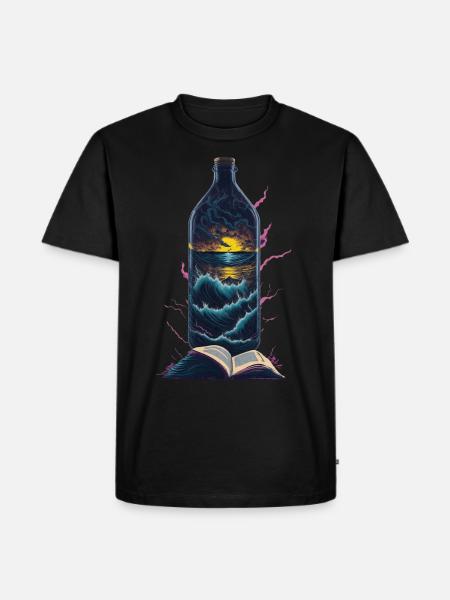 Books Reading Bottle Beach Motif - Men's Premium Organic T-Shirt - black