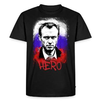héros,navalny,graffiti,drapeau,russie - T-shirt Premium bio Homme - noir - Devant - Nico (187cm)