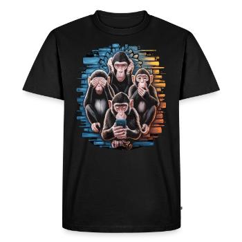 singe sage avec téléphone portable drôle multi conception multimédia - T-shirt Premium bio Homme - noir - Devant - Nico (187cm)