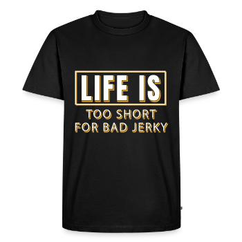 La vie est trop courte pour le mauvais bœuf séché - T-shirt Premium bio Homme - noir - Devant - Nico (187cm)
