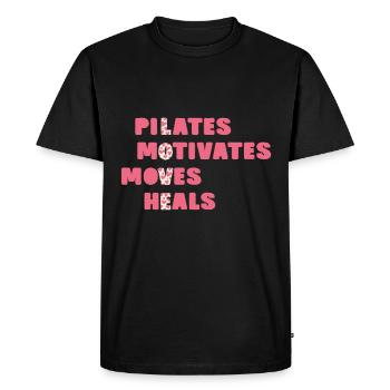Pilates motivates moves heals - Men's Premium Organic T-Shirt - black - Front - Nico (187cm)