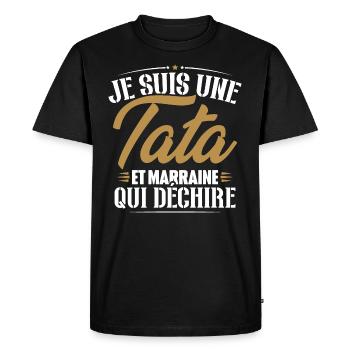 Je suis une tata et marraine qui déchire - T-shirt Premium bio Homme - noir - Devant - Nico (187cm)