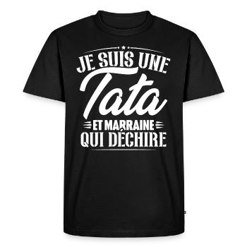 Je suis une tata et marraine qui déchire - T-shirt Premium bio Homme - noir - Devant - Nico (187cm)