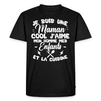 Une maman cool j'aime mon homme et la cuisine - T-shirt Premium bio Homme - noir - Devant - Nico (187cm)