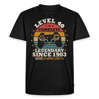 Level 40 unlocked - Men's Premium Organic T-Shirt - black - Front - Nico (187cm)