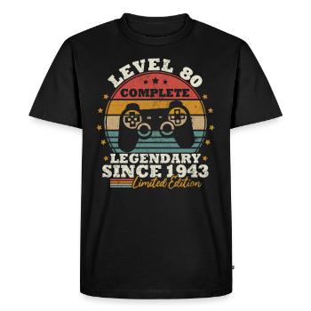 Level 80 unlocked - Men's Premium Organic T-Shirt - black - Front - Nico (187cm)