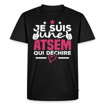 Je suis une ATSEM qui déchire - T-shirt Premium bio Homme - noir - Devant - Nico (187cm)