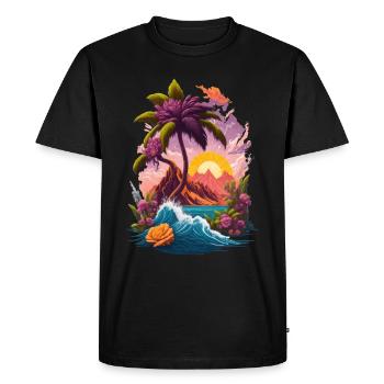 Palmiers de l’île Sunrise Paradise - T-shirt Premium bio Homme - noir - Devant - Nico (187cm)