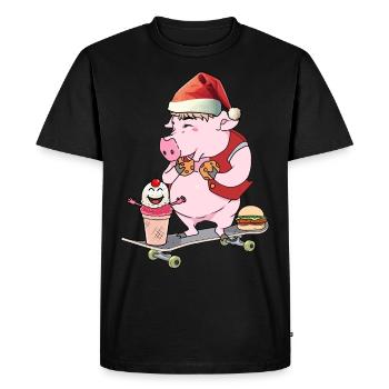 Père Noël patineur Patinage Cochon - T-shirt Premium bio Homme - noir - Devant - Nico (187cm)