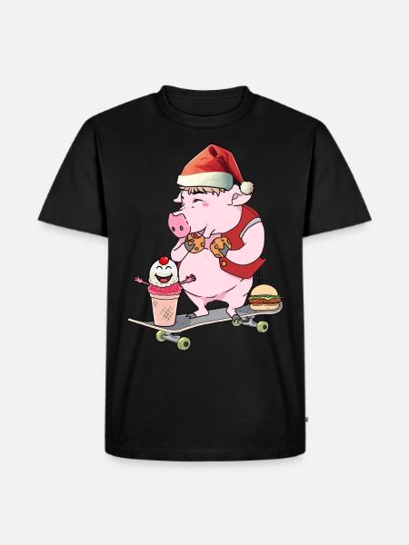 Santa Claus Skater Skating Piggy - Men's Premium Organic T-Shirt - black