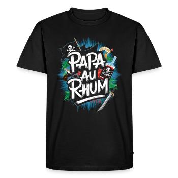 Papa au Rhum - Cadeau Apéro Corsaire - T-shirt Premium bio Homme - noir - Devant - Nico (187cm)