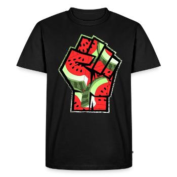 Poing de symbole patriotique de pastèque de Palestine libre - T-shirt Premium bio Homme - noir - Devant - Nico (187cm)